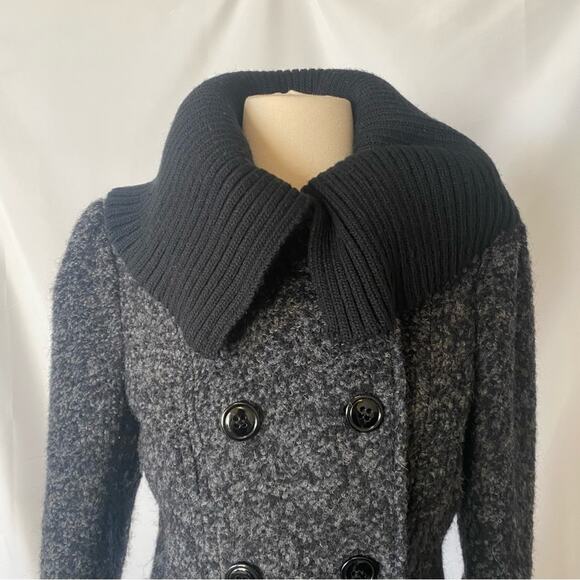 Steve Madden Wool Blend Short Gray Black Pea Coat w Pockets Removable Hood Sz M - Picture 5 of 13